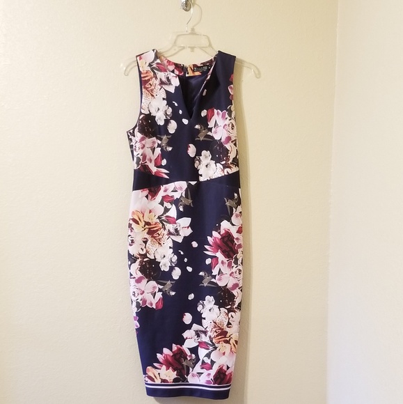 7th Avenue Split Neck Sheath Floral Dress - Picture 2 of 3